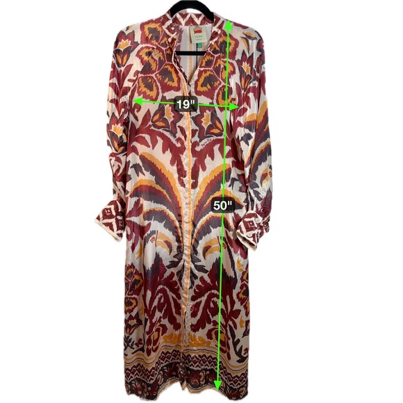Farm Rio Printed Long Sleeve Maxi Dress Button Down Boho Chic Size S - Picture 8 of 14